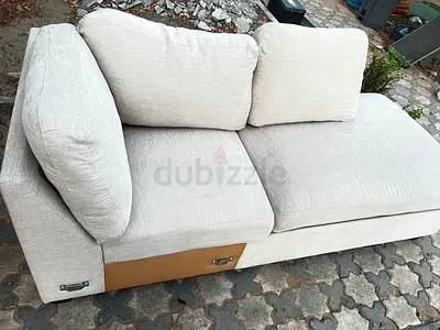 Beige 3-Seater Fabric Sofa with Cushions - Good Condition