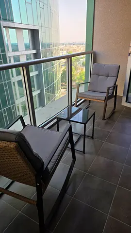 Set of 2 Outdoor Patio Armchairs with Side Table — Good Condition