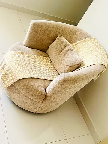 Swing Beige Fabric Swivel Accent Chair with Cushion - Good Condition