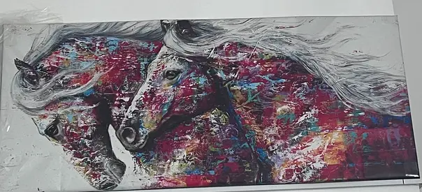 Colorful Running Horses Canvas Painting leather