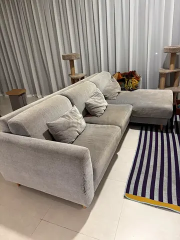 Light grey L-shaped 3-seater sofa with chaise - good condition