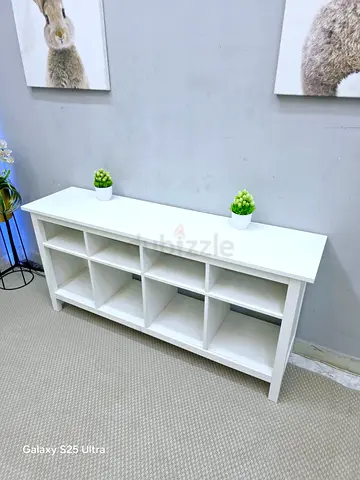 White Wooden Console / TV Unit with Open Shelves - Good Condition