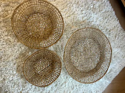 Set of 3 Woven Rattan Wall Baskets | Natural Boho Wall Decor