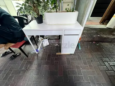 White compact desk with storage cabinet and drawer - good condition