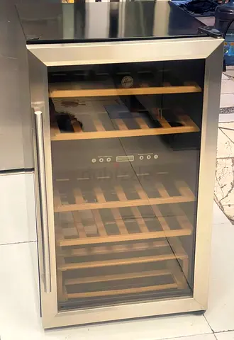 Hoover Stainless Steel Wine Cooler/Fridge with Wooden Shelves - Good Condition