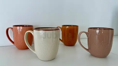 Set of 4 ceramic mugs Maison Du Monde in neutral tones - like new