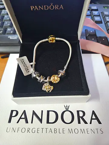 Pandora sterling silver charm bracelet with mixed charms (authentic)