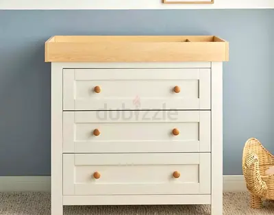 White 3-Drawer Dresser / Changing Table with Wooden Top