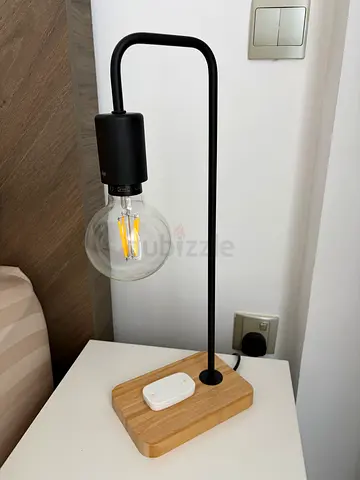 2 Modern minimalist table lamp with wooden base (good condition) with Light temperature controllers.