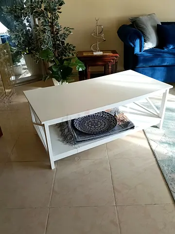 White Wooden Coffee Table with Lower Shelf - Good Condition