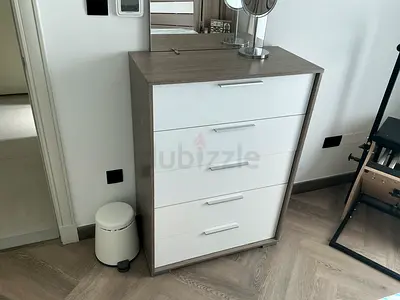 Wooden 4-Drawer Dresser with White Fronts - Good Condition