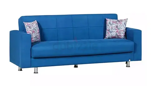 Homebox Blue 3-Seater Sofa Bed with Internal Storage Space and Cushions - Good Condition