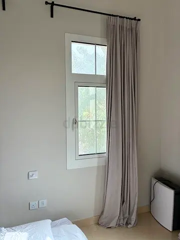 Light grey / beige full-length blackout curtains with metal rod - pair