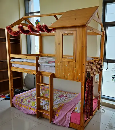 Bunk bed for children, house shaped + memory foam mattresses