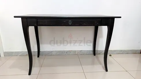 Black Wooden Writing Desk with Curved Legs - Good Condition solid wood 1828741. DESK, IKEA, "LEKSVIK