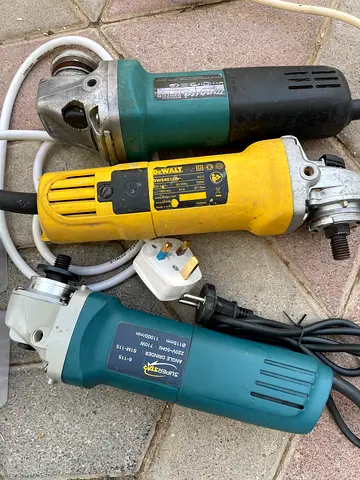 Set of 3 used electric angle grinders — Makita/DeWalt and others