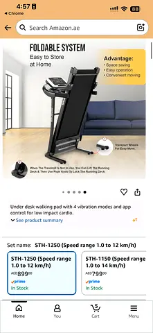 Foldable Home Treadmill STH-1250 (Speed 1.0–12 km/h) — Good Condition