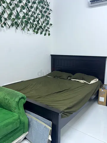 Dark Wood Double Bedframe with Headboard - Good Condition