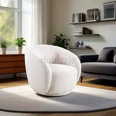 White Bouclé Swivel Accent Chair - Modern Cozy Armchair