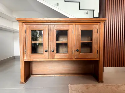 Crate and Barrel Solid Wood Sideboard Cabinet with Glass Doors