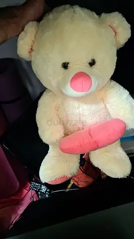 Light cream small  teddy bear with pink nose and paws - good condition