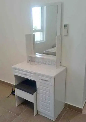 White Dressing Table with Mirror and Stool - Good Condition