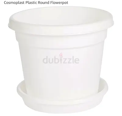 1/2 price for White Plastic Flowerpot with Saucer (Cosmoplast) -new ) 15 dhs
