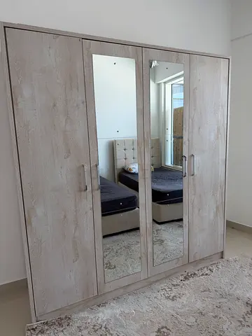 3-Door Wardrobe with Full-Length Mirrors - Light Wood Finish