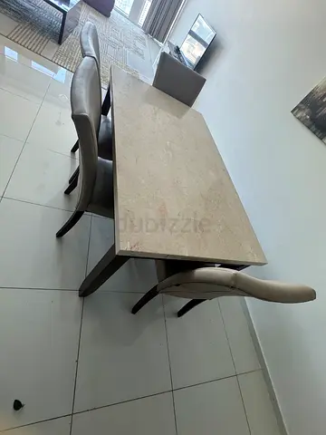 Home centre Marble-top dining table 6 seater, 4 chairs and one bench