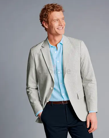 Charles Tyrwhitt Silver-Grey Seersucker Blazer – Slim Fit 40R