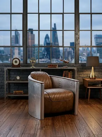 Timothy Oulton Industrial Leather Club Armchair with Metal Frame