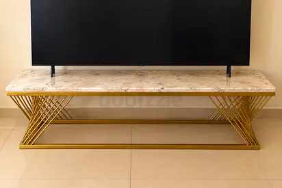 Marble Top Gold Metal TV Console / Coffee Table - Modern
