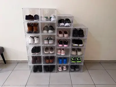 Stackable Clear Shoe Storage Boxes (24 pcs) - Used, Good Condition