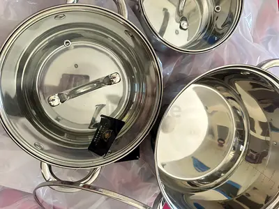 Set of 3 Stainless Steel Cooking Pots with Lids - Good Condition