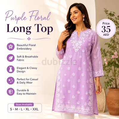 Purple Floral Embroidered Long Top