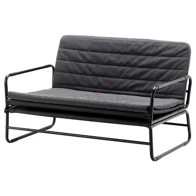 Compact black metal futon sofa bed with removable cushions