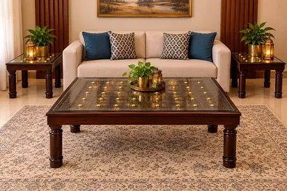 Solid Wood Brass Inlaid Coffee Table