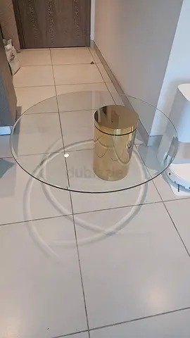 Glass round dining/side table with gold metal base - good condition