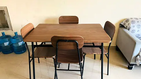 Wooden 4-Seater Dining Table with Chairs - Compact, Good Condition