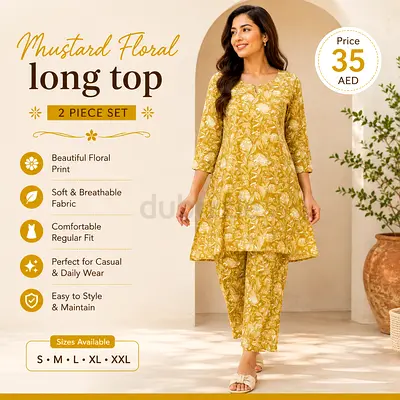 Mustard Floral Long Top 2-Piece Set