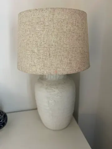 White Ceramic Table Lamp with Beige Fabric Shade