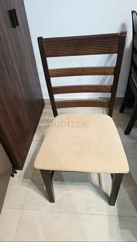 Set of 4 Wooden Dining Chair with Beige Fabric Seat - Good Condition