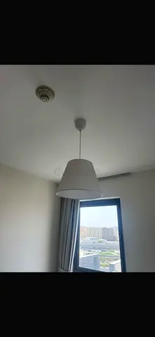 White hanging pendant lamp with fabric shade - good condition