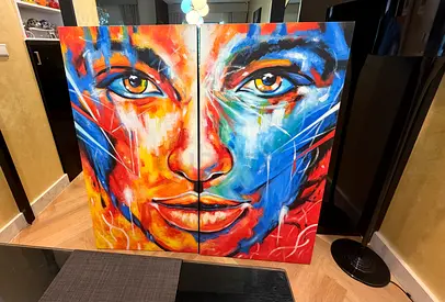 Large Colorful Abstract Face Wall Art – 2-Piece Canvas