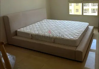 Queen size Bed - Modern frame, beige / Without Mattress
