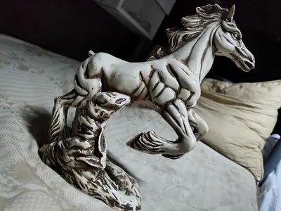 White Ceramic Horse Statue - Decorative Collectible