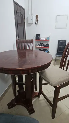 Solid Wood Round Dining Table with 2 Chairs - Good Condition