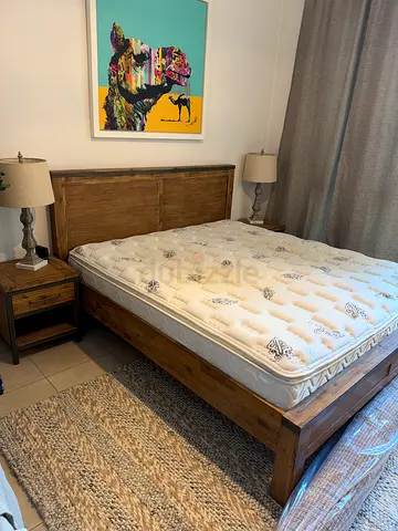 Solid Wood Bedroom Bed Frame, Bedside Table, Matching Lamps & Intercoil Luxury Collection Mattress