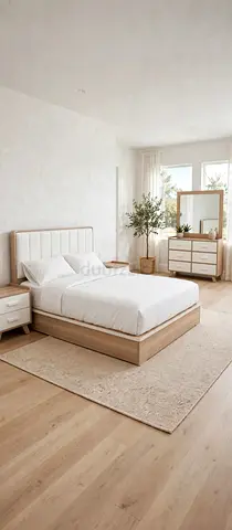 Light Wood Bed Frame with Matching Dresser and Nightstand - Complete Bedroom Set