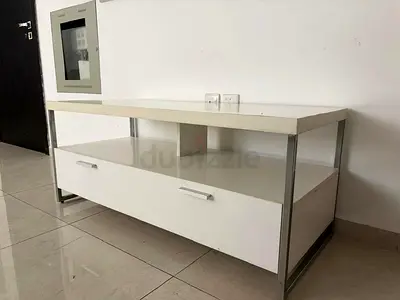 White modern TV stand / media console with storage